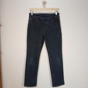 Reitmans Womens Jeans Pull-On Size 8 Petite Dark Indigo Blue Denim Comfy Casual